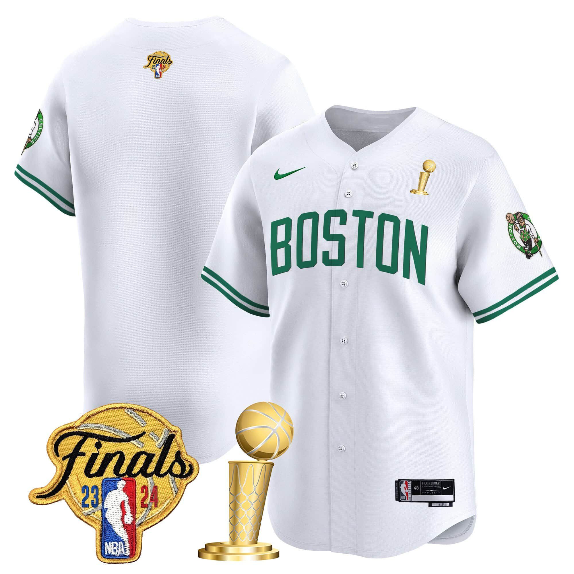 Men Boston Celtics Blank White 2024 Nike Final & Champions Patch Baseball NBA Jersey